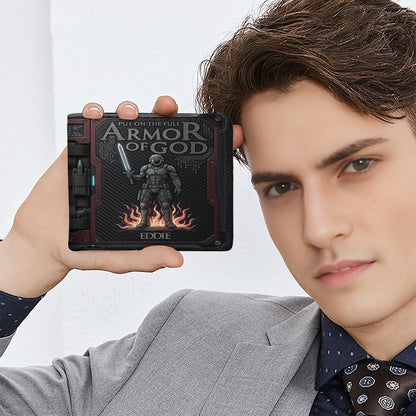 Custom Armor of God Leather Wallet with Name - Religious Gifts for Men | CHRISTIANARTBAG CAB01052926