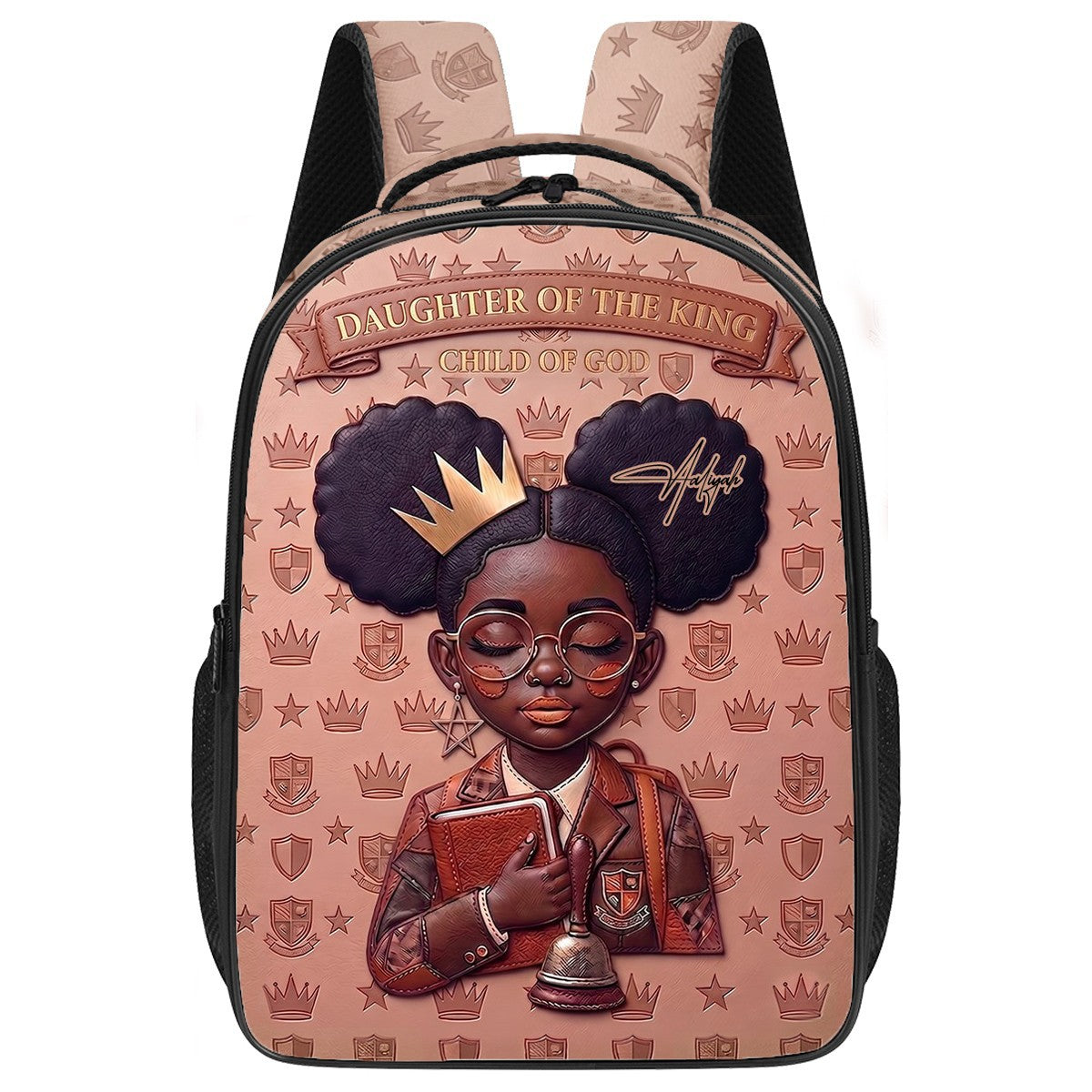 Custom Name & Bible Verse Christian Backpack for Black Girls, Personalized African American Queen School Bag - CHRISTIANARTBAG 01080826
