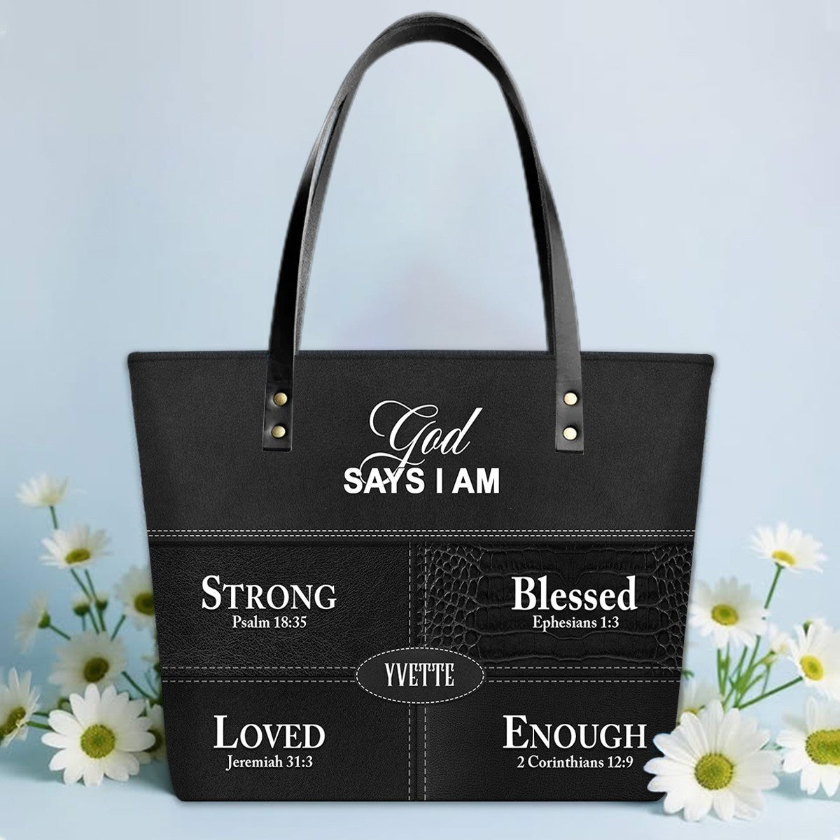 Personalized “God Says I Am” Luxury Leather TOTE Bag for Christian Women – Custom Name & Color | CHRISTIANARTBAG