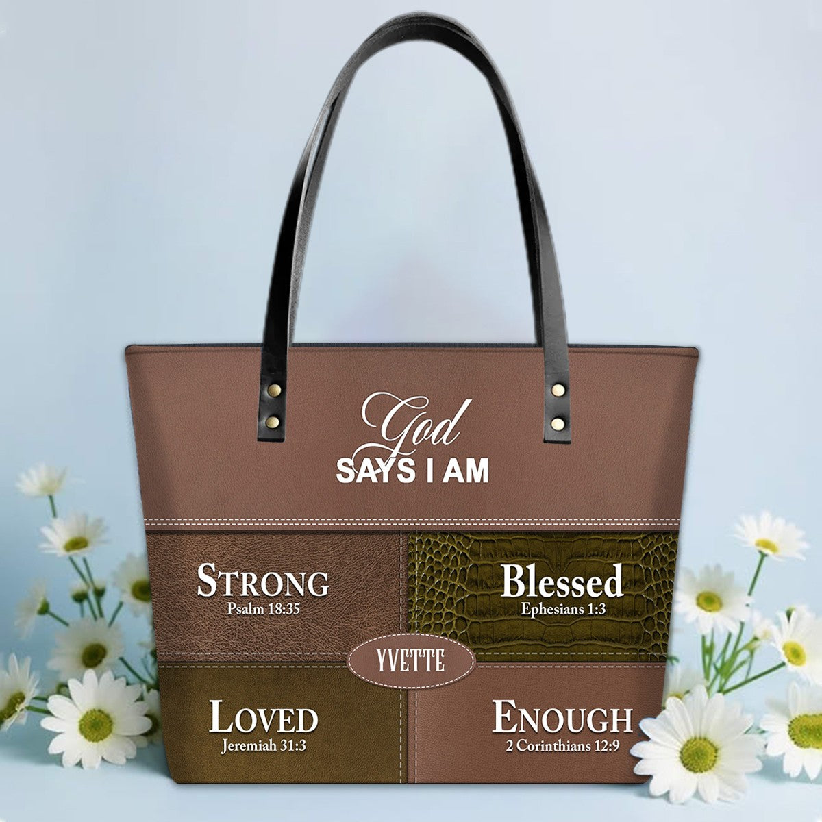 Personalized “God Says I Am” Luxury Leather TOTE Bag for Christian Women – Custom Name & Color | CHRISTIANARTBAG