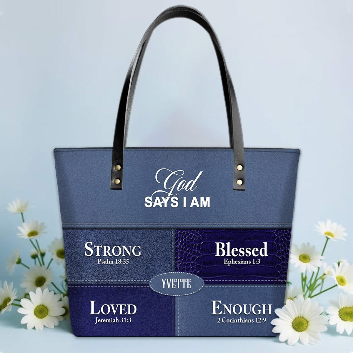 Personalized “God Says I Am” Luxury Leather TOTE Bag for Christian Women – Custom Name & Color | CHRISTIANARTBAG