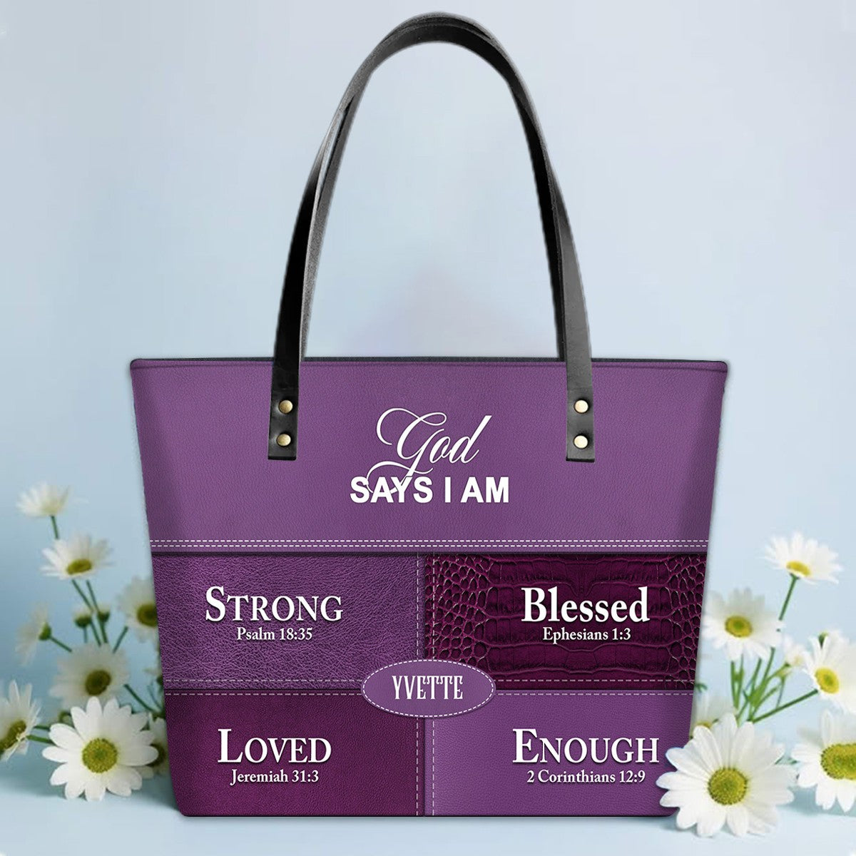 Personalized “God Says I Am” Luxury Leather TOTE Bag for Christian Women – Custom Name & Color | CHRISTIANARTBAG