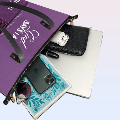 Personalized “God Says I Am” Luxury Leather TOTE Bag for Christian Women – Custom Name & Color | CHRISTIANARTBAG