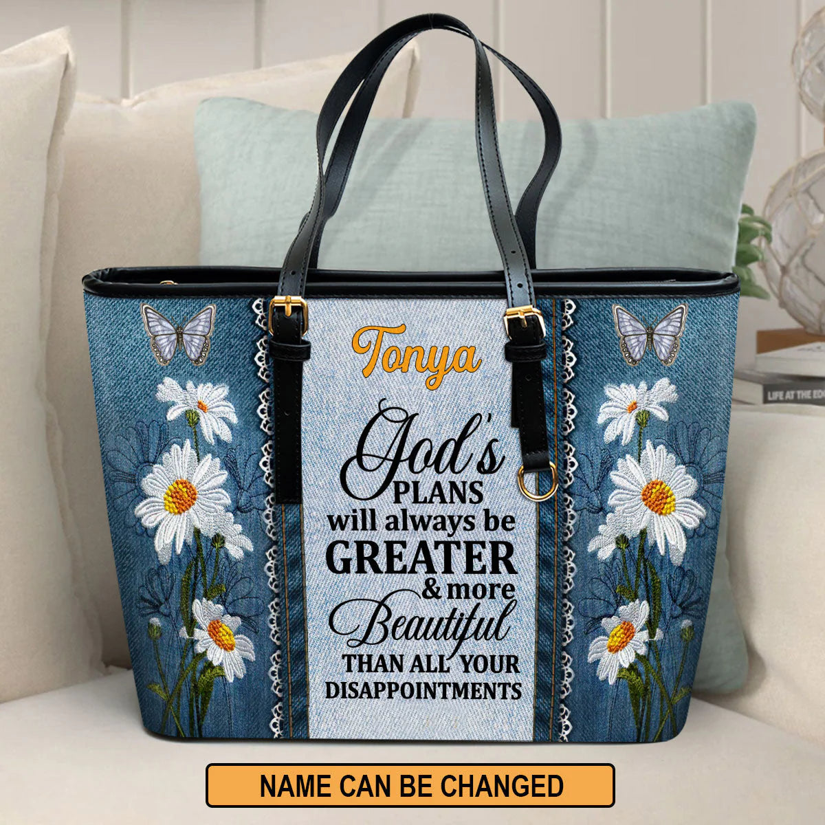 Christianart Handbag, God's Plans Will Always Be Greater Than All Your Disappointments Daisy & Butterfly, Personalized Gifts, Gifts for Women, Christmas Gift. - Christian Art Bag