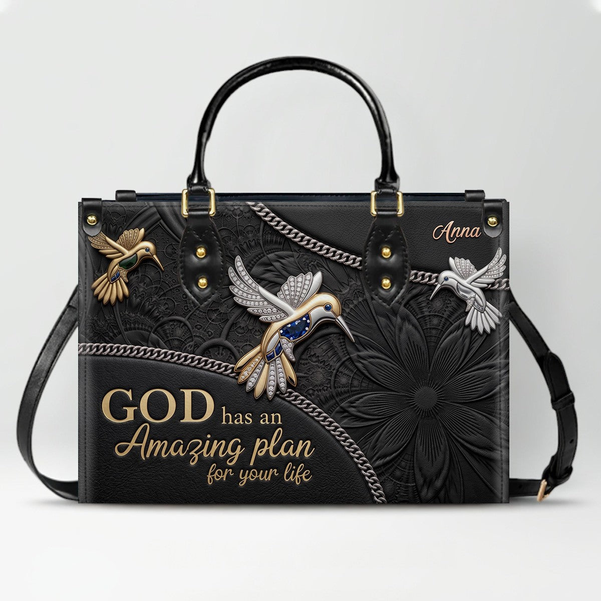 CHRISTIANARTBAG Personalized Leather Handbag - God Has An Amazing Plan For Your Life Hummingbird Floral Bag CAB01100326