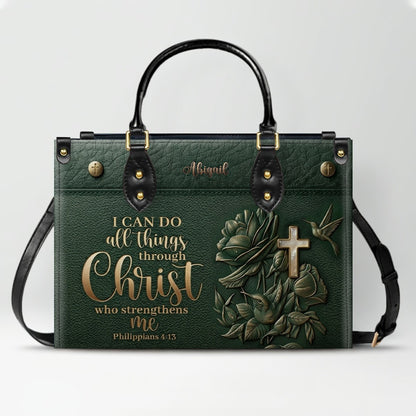 Custom Name Christian Leather Handbag & Wallet Set - Personalized Bible Verse Tote Bag | CHRISTIANARTBAG 01072726