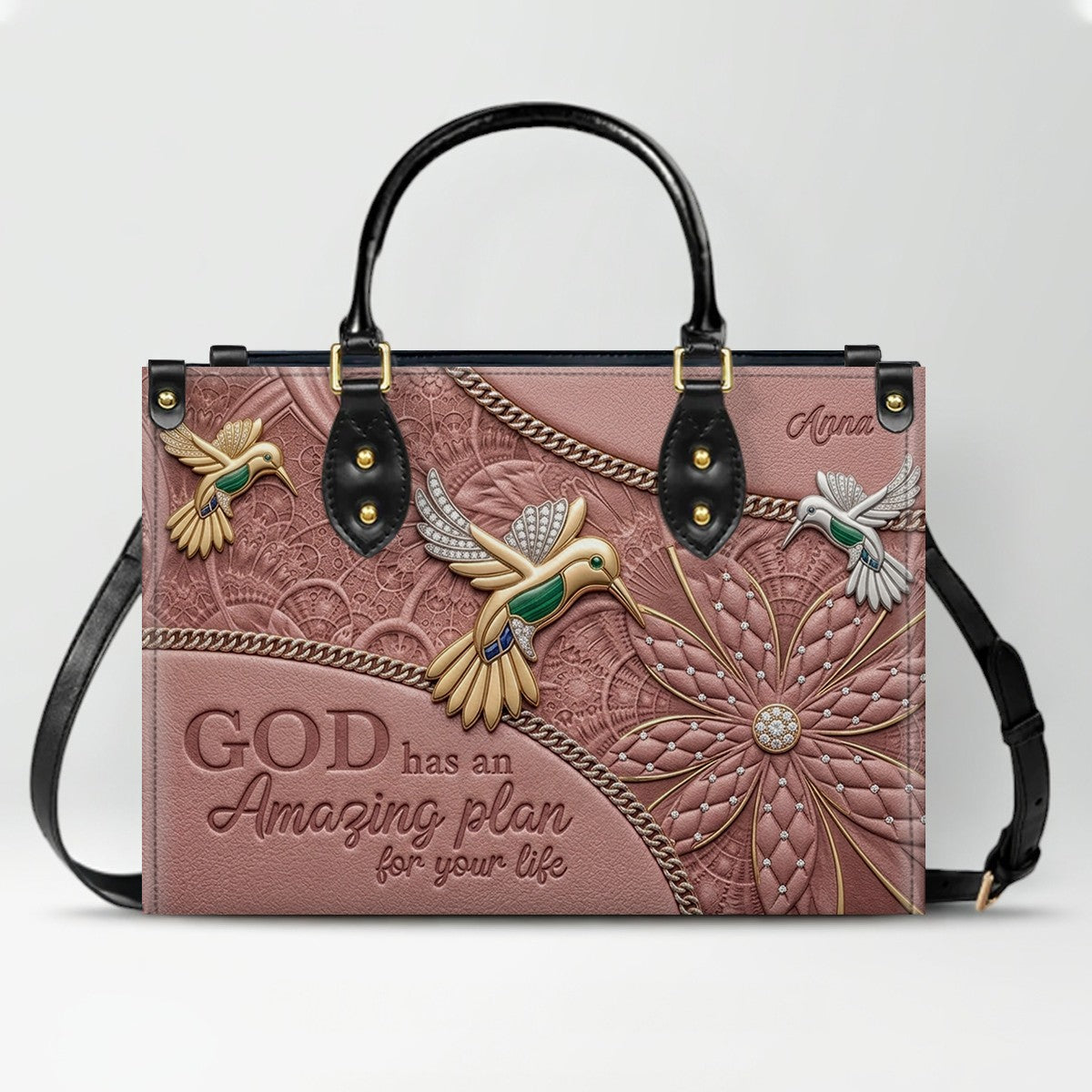 CHRISTIANARTBAG Personalized Leather Handbag - God Has An Amazing Plan For Your Life Hummingbird Floral Bag CAB01100326