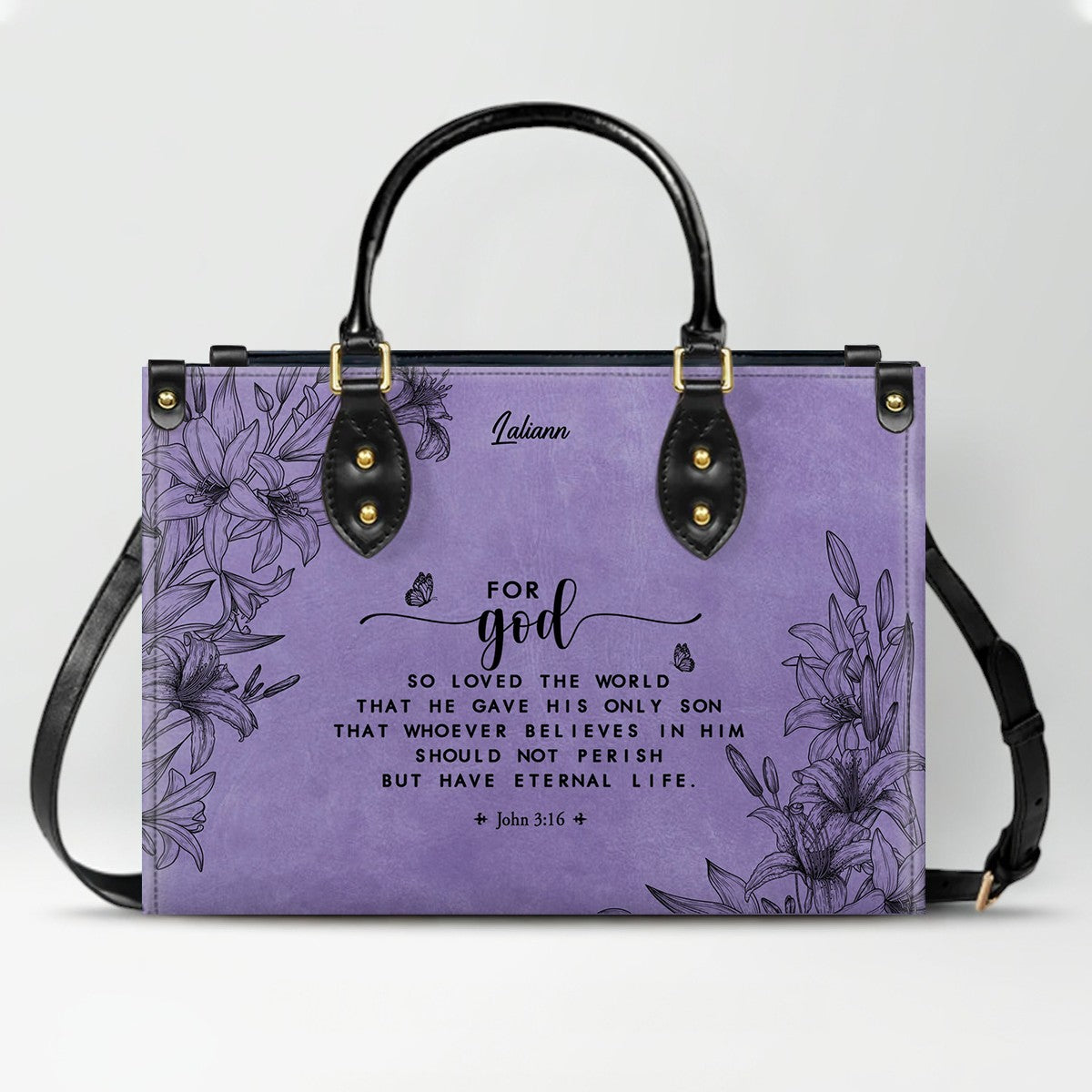 CHRISTIANARTBAG Personalized Purple Leather Bag - Custom Bible Verse Handbag - Floral Christian Gifts for Her - Numbers 6:24-26 Blessing Tote