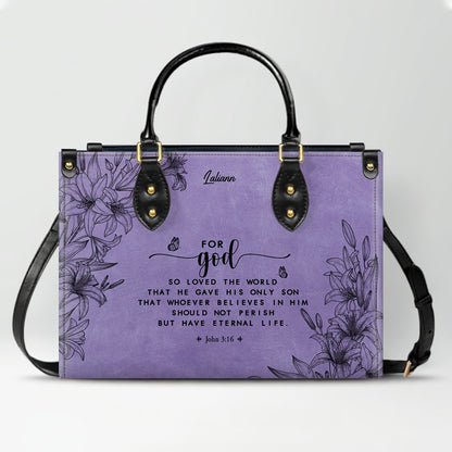 CHRISTIANARTBAG Personalized Purple Leather Bag - Custom Bible Verse Handbag - Floral Christian Gifts for Her - Numbers 6:24-26 Blessing Tote