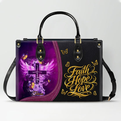 Personalized Christian Leather Handbag by CHRISTIANARTBAG - Custom Bible Verse Cross & Wings Design - Faith-Based Gift for Women CAB0141726