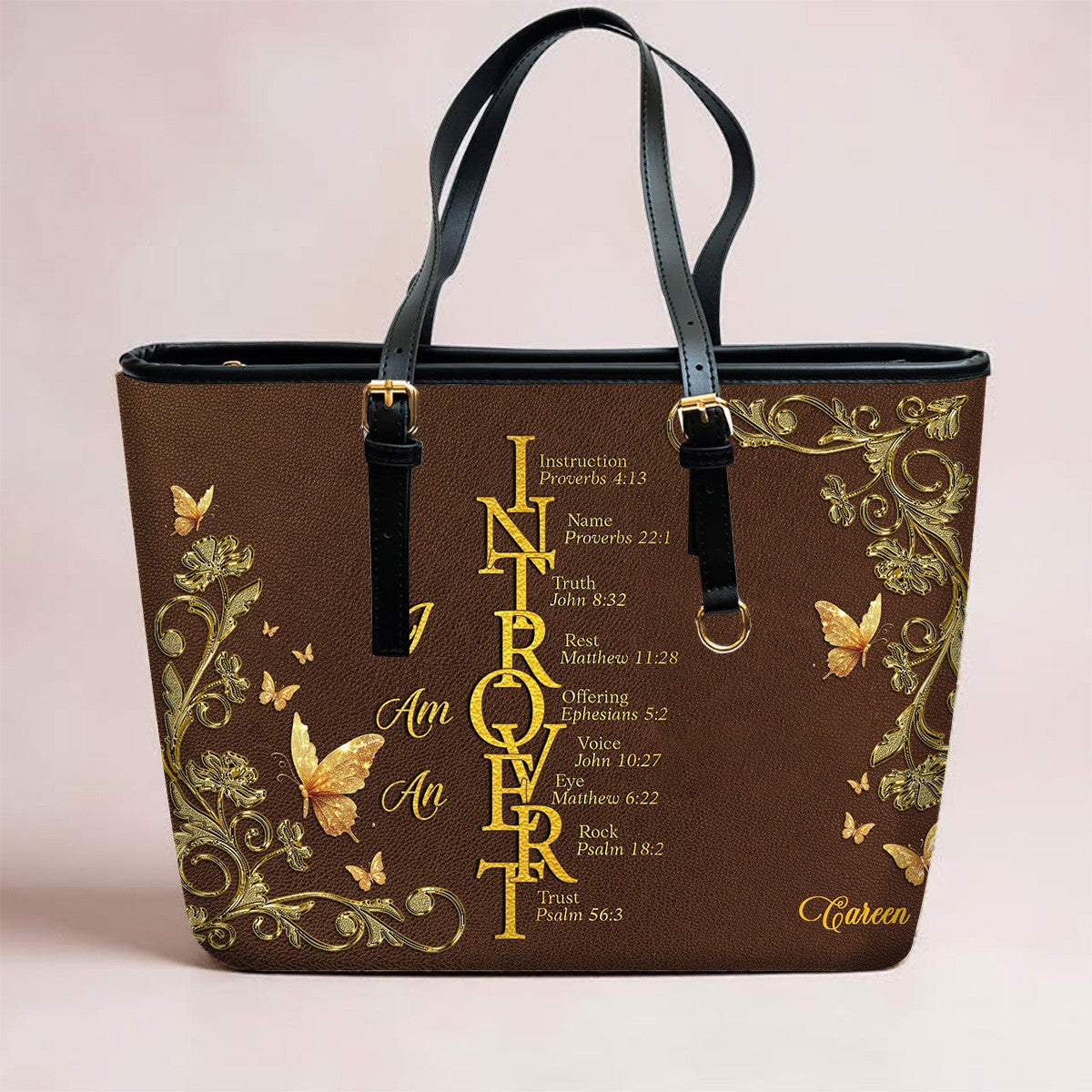 Personalized Leather Handbag by CHRISTIANARTBAG - EXTROVERTED | INTROVERT Biblical Acrostic Design - Custom Christian Gift for Women