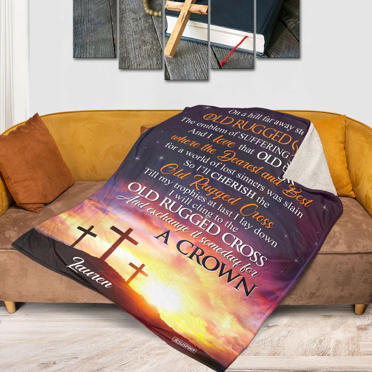Personalized 'Old Rugged Cross' Inspirational Blanket - CHRISTIANARTBAG CABBL03050424.