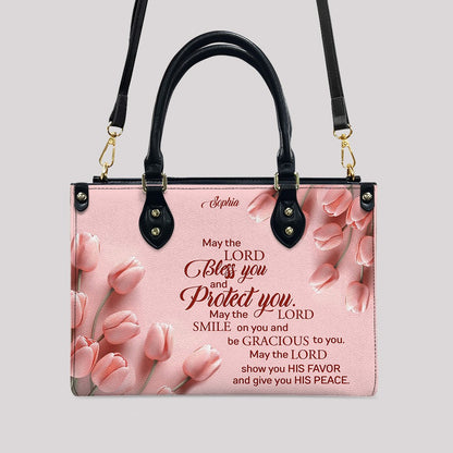 Personalized Christian Leather Handbag for Women – Custom Name Bible Verse Purse – Floral Tote Bag – Religious Gift by CHRISTIANARTBAG CAB01022526