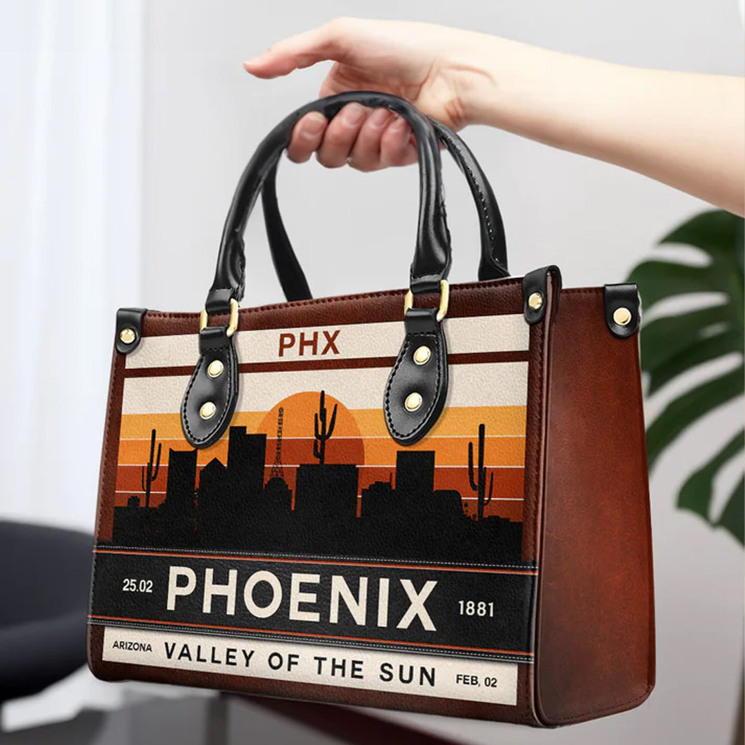 Phoenix 'Valley of the Sun' Leather Handbag by CHRISTIANARTBAG – Desert Elegance - CABLTHB08010424.