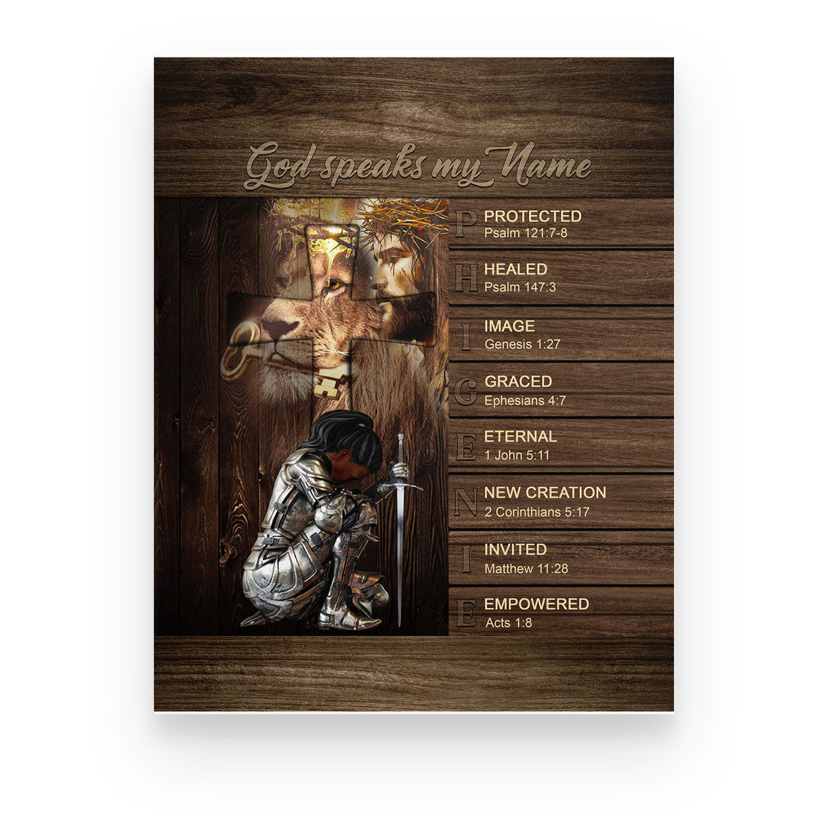 Personalized Christian Wall Art – ‘God Speaks My Name’ Poster with Bible Verses | Custom Name & Skin Tone | Each Letter Represents a Word from God