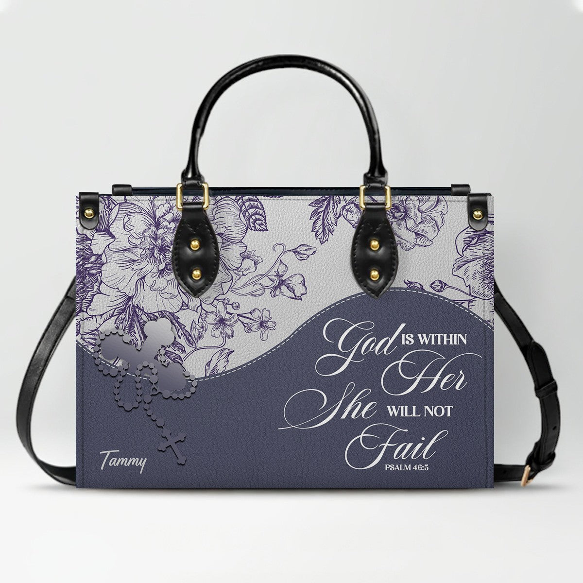 Christian Personalized Leather Handbag Flower for Women – Custom Name & Scripture | CHRISTIANARTBAG