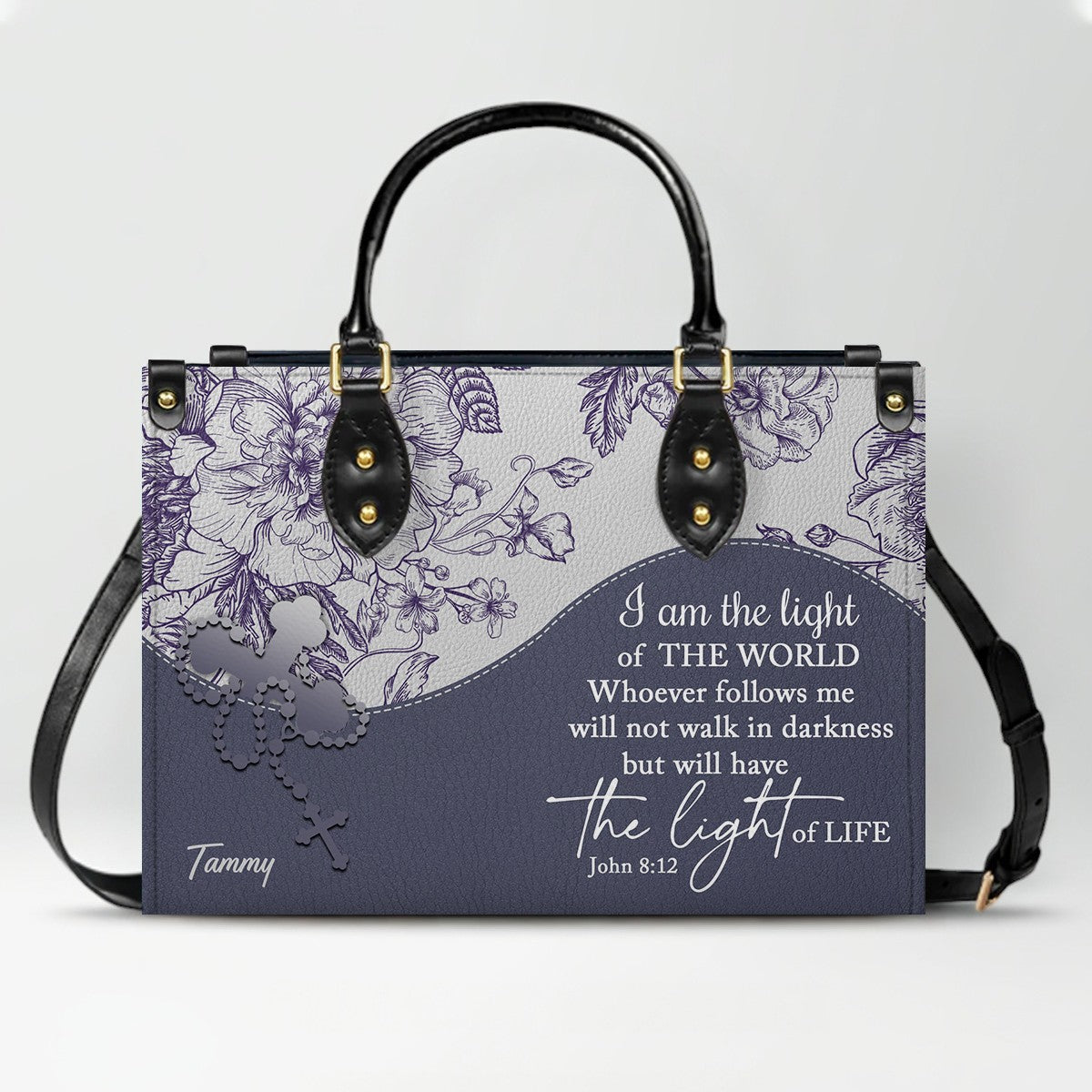 Christian Personalized Leather Handbag Flower for Women – Custom Name & Scripture | CHRISTIANARTBAG