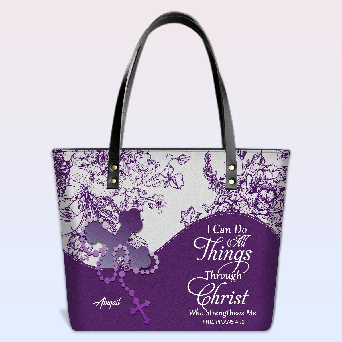 Personalized Christian Leather Tote Bag – Custom Name, Color & Bible Verse | CHRISTIANARTBAG