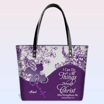 Personalized Christian Leather Tote Bag – Custom Name, Color & Bible Verse | CHRISTIANARTBAG