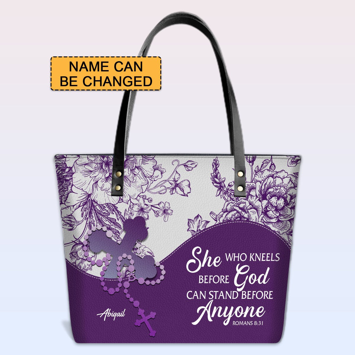 Personalized Christian Leather Tote Bag – Custom Name, Color & Bible Verse | CHRISTIANARTBAG