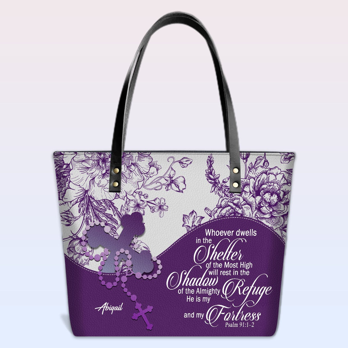 Personalized Christian Leather Tote Bag – Custom Name, Color & Bible Verse | CHRISTIANARTBAG
