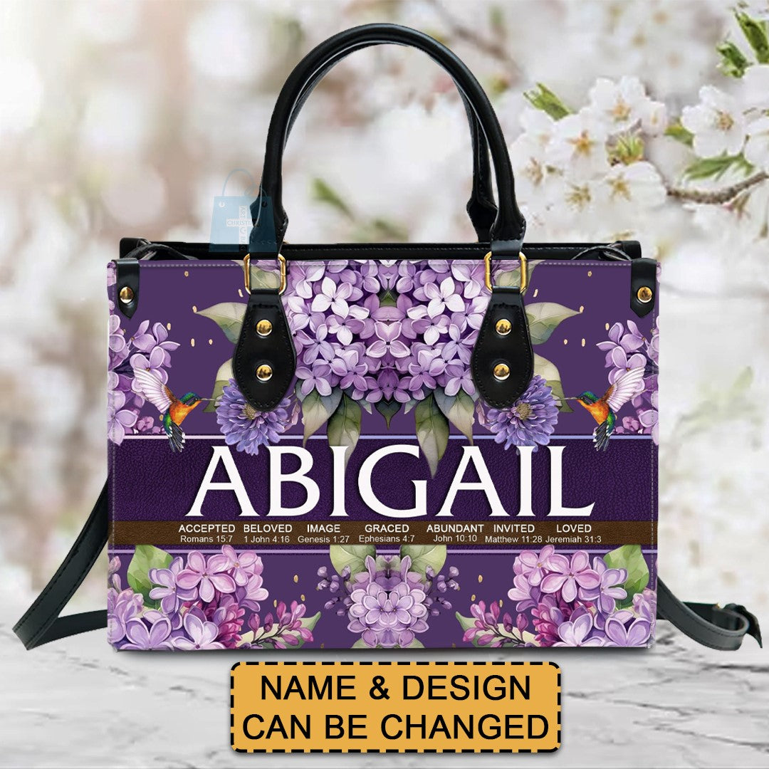 Christianartbag Handbags- Uncover the sacred meaning of your name - Leather Handbag Purple - Personalized Bags - Gifts for Women - Christmas Gift - CABLTB02271024.