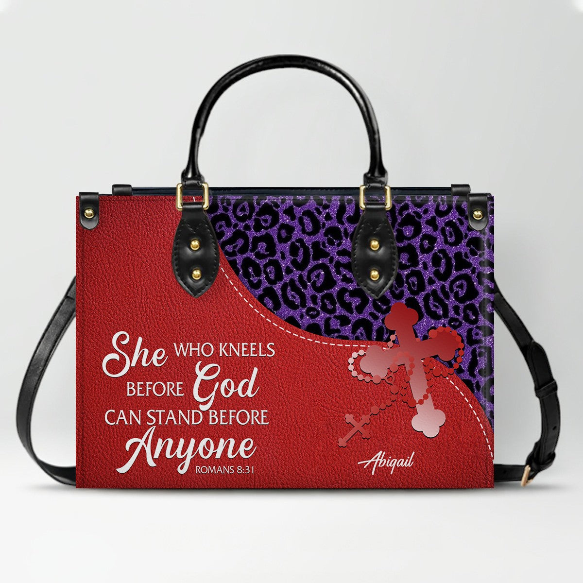 Personalized Christian Leather Handbag with Custom Bible Verse – Leopard Print Faith Purse Gift for Women by CHRISTIANARTBAG