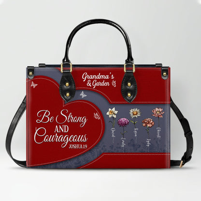 CHRISTIANARTBAG | Personalized Leather Handbag Tote | "Be Still & Know" Bible Verse Grandma's Garden | Custom Birth Month Flower Gift