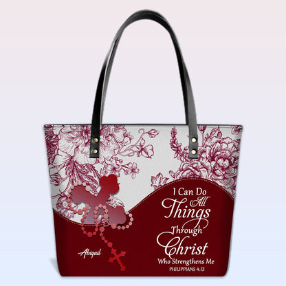 Personalized Christian Leather Tote Bag – Custom Name, Color & Bible Verse | CHRISTIANARTBAG