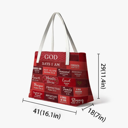 Personalized Christian Handbag – God Says I Am Leather Tote with Custom Name & Color | CHRISTIANARTBAG