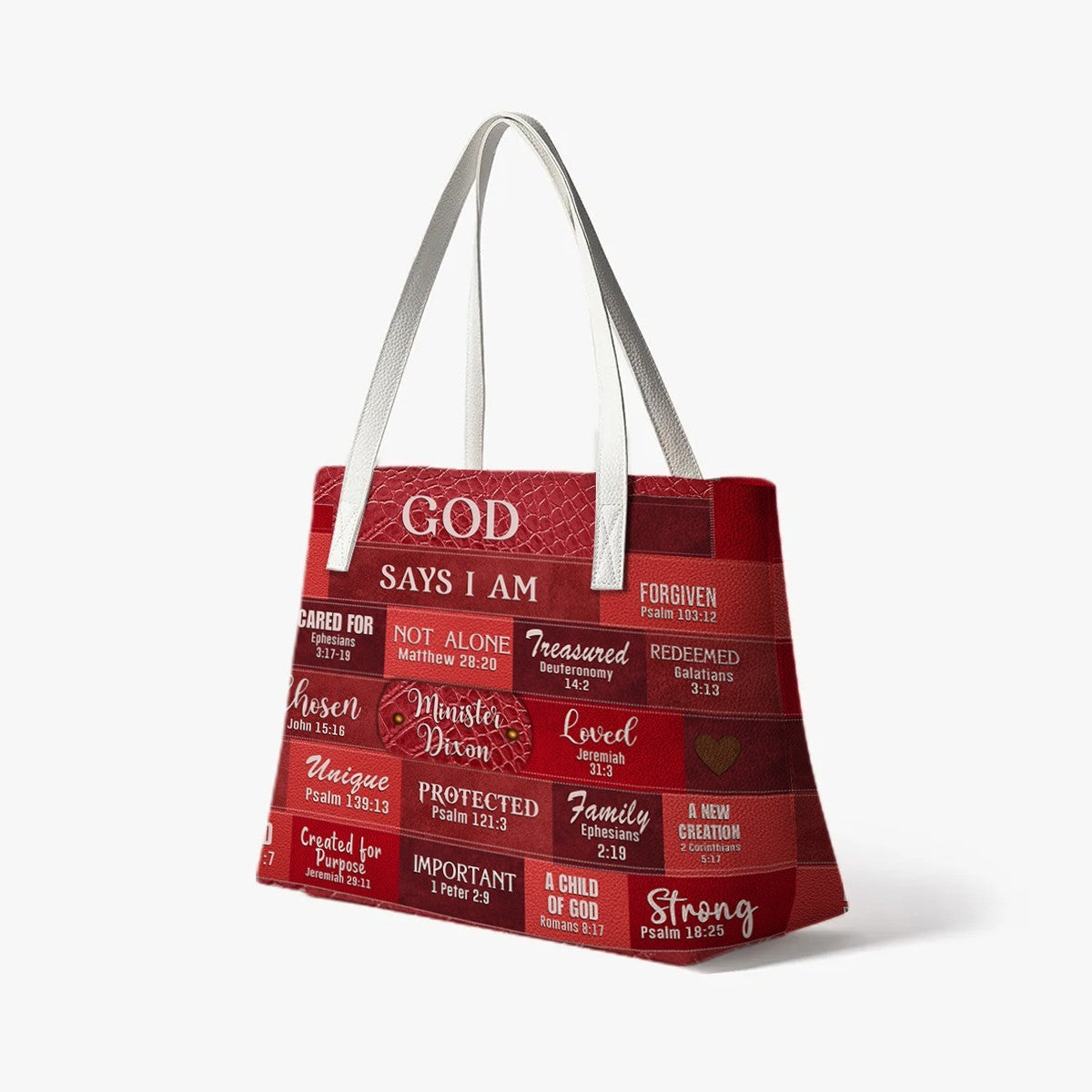 Personalized Christian Handbag – God Says I Am Leather Tote with Custom Name & Color | CHRISTIANARTBAG