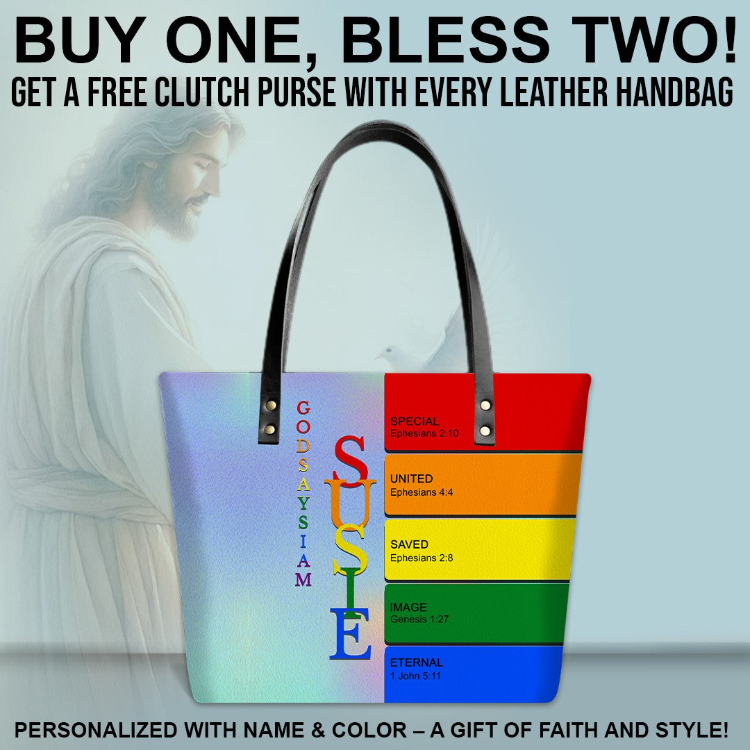 Uncover the sacred meaning of your name - Personalized Leather TOTE Bag Luxury – Free Clutch Purse Gift | CHRISTIANARTBAG CAB01052626