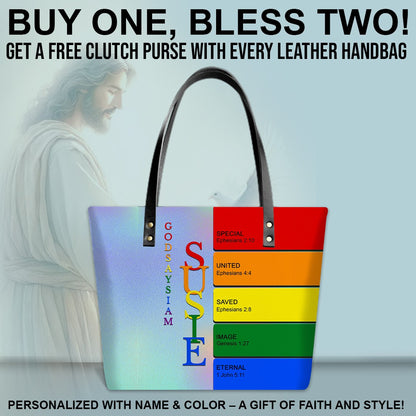 Uncover the sacred meaning of your name - Personalized Leather TOTE Bag Luxury – Free Clutch Purse Gift | CHRISTIANARTBAG CAB01052626