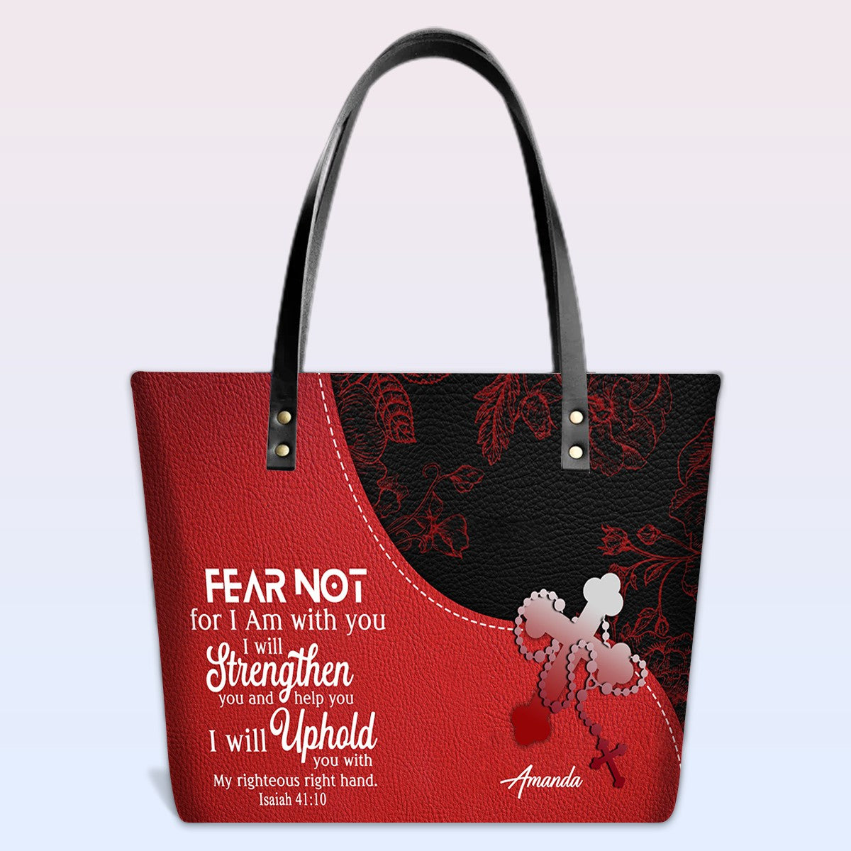 Personalized Christian Red Leather Tote Bag Luxury with Bible Verses – Custom Name & Color Handbag by CHRISTIANARTBAG