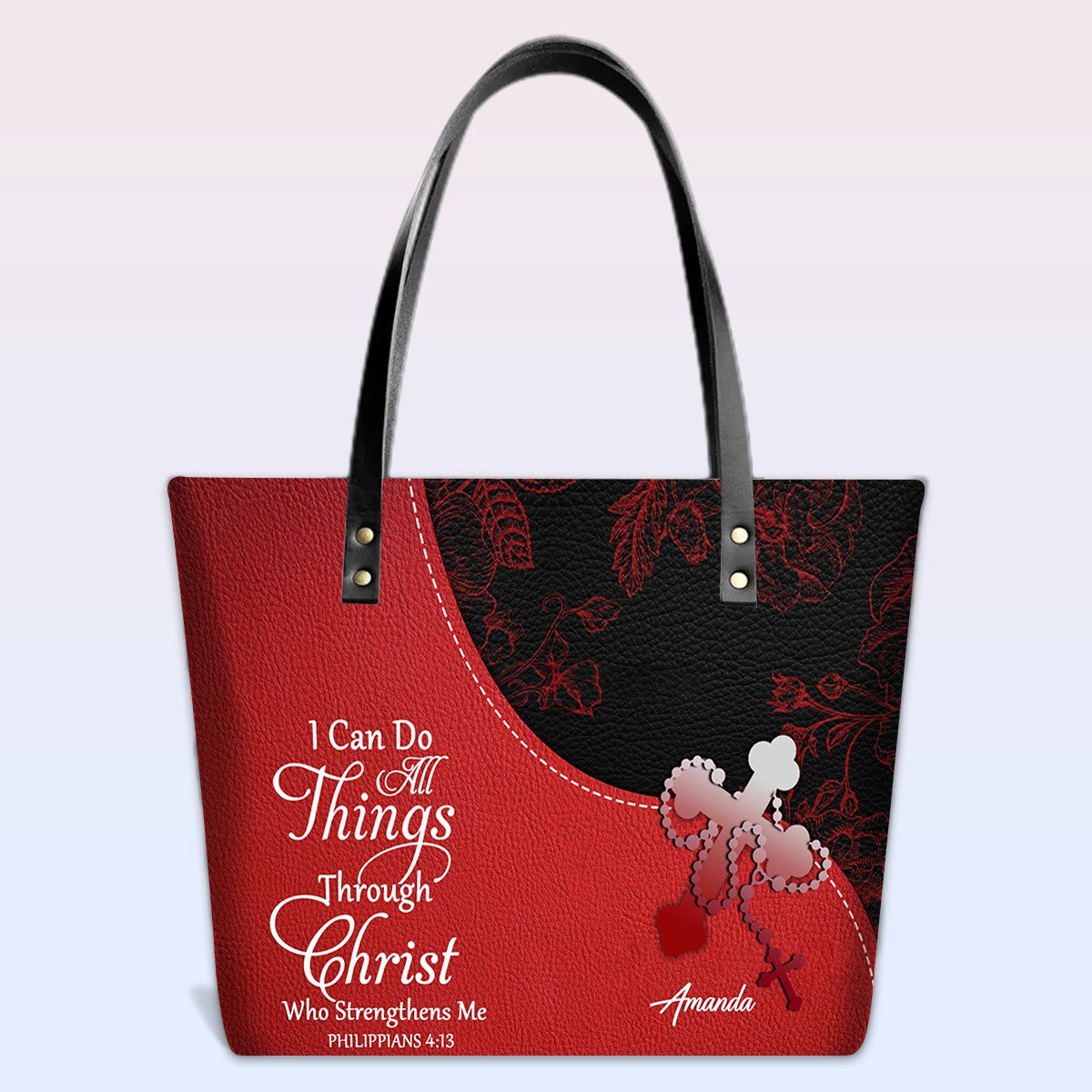 Personalized Christian Red Leather Tote Bag Luxury with Bible Verses – Custom Name & Color Handbag by CHRISTIANARTBAG