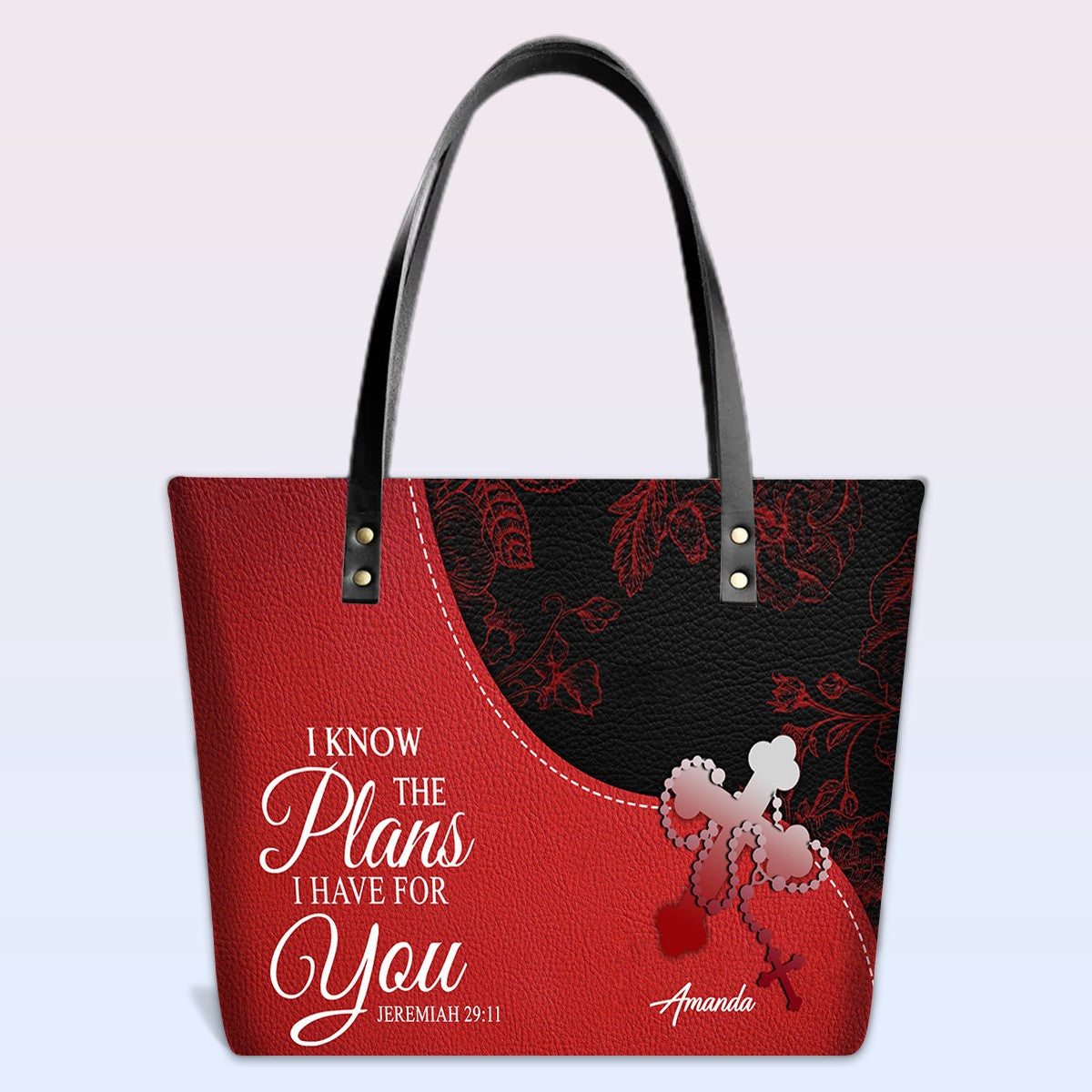 Personalized Christian Red Leather Tote Bag Luxury with Bible Verses – Custom Name & Color Handbag by CHRISTIANARTBAG