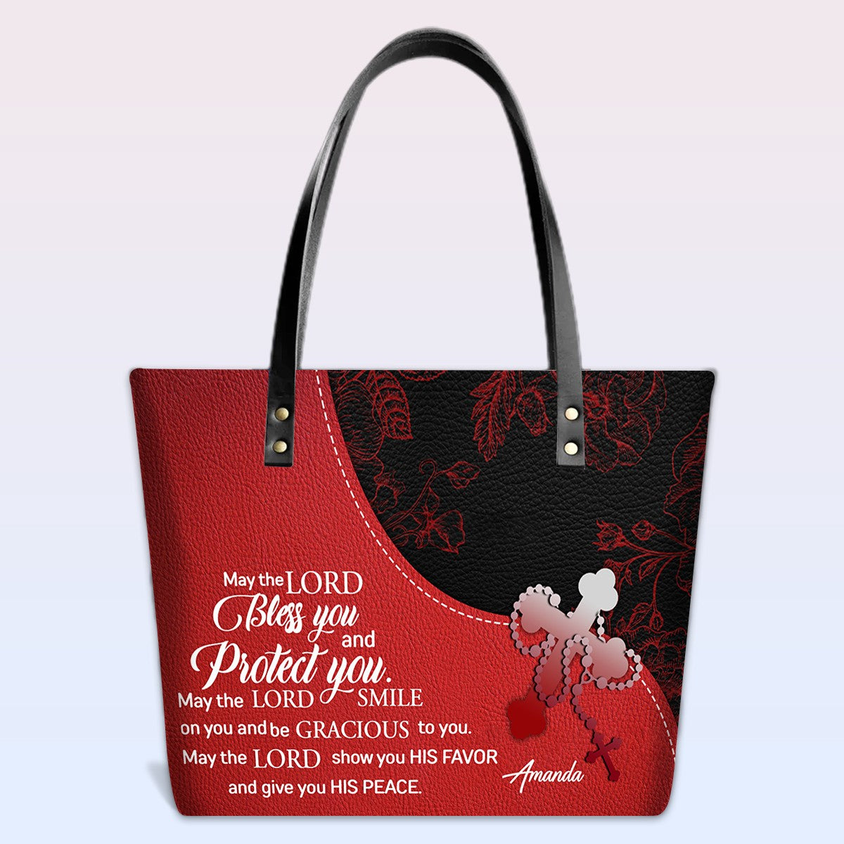 Personalized Christian Red Leather Tote Bag Luxury with Bible Verses – Custom Name & Color Handbag by CHRISTIANARTBAG