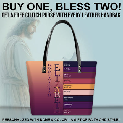 Uncover the sacred meaning of your name - Personalized Leather TOTE Bag Luxury – Free Clutch Purse Gift | CHRISTIANARTBAG CAB01052626