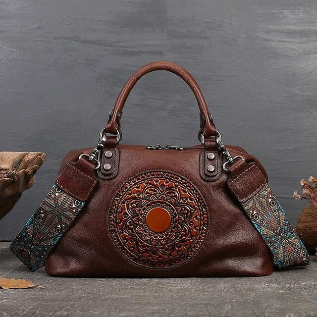 Christianartbag Handmade Leather Bag, Retro Handmade Women Handbag For Ladies Genuine Leather Should Bags Bohemian Style Soft Cow Boston Luxury Handbags, CABHMB08141023 - Christian Art Bag