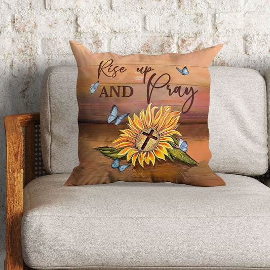 Christianartbag Pillow, Rise Up And Pray Sunflower Cross, Personalized Throw Pillow, Christian Gift, Christian Pillow, Christmas Gift. - Christian Art Bag