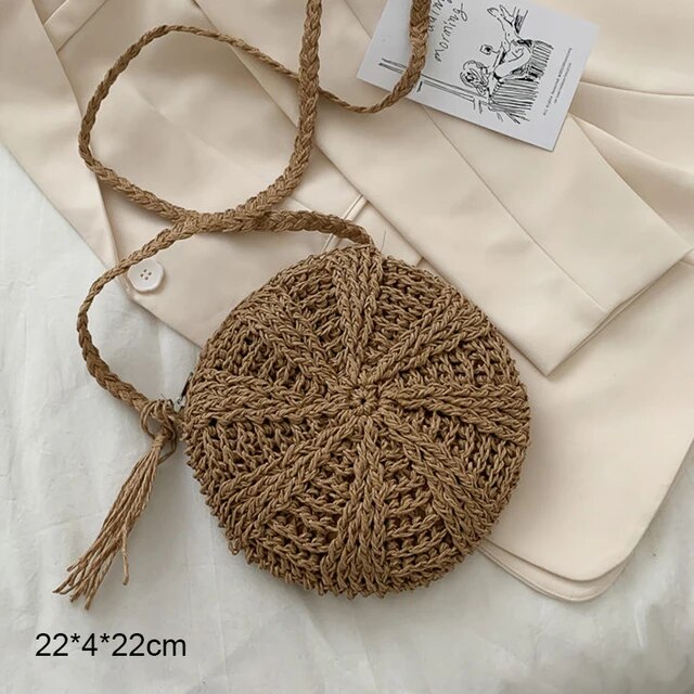 Christianartbag Handmade Bag, Summer & Autumn Handmade Bags for Women Beach Weaving Ladies Straw Bag Wrapped Beach Bag Moon Shaped Top Handle Handbags