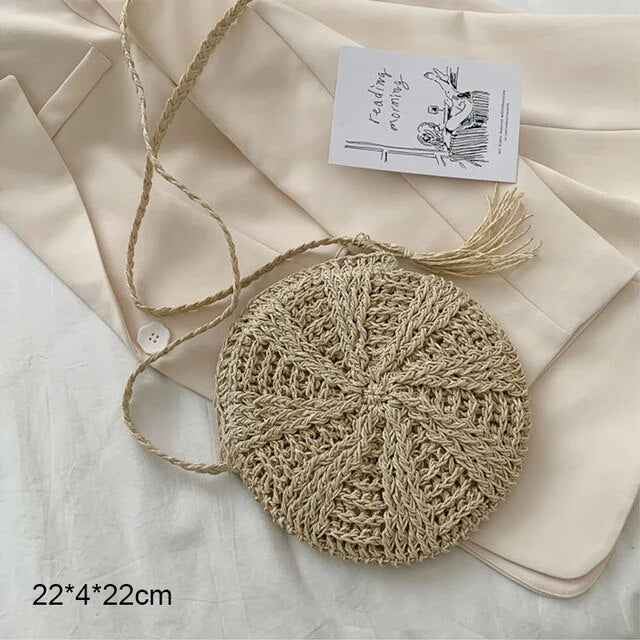 Women Straw Beach Bag Casual Bohemian Hand-woven Raffia Bag