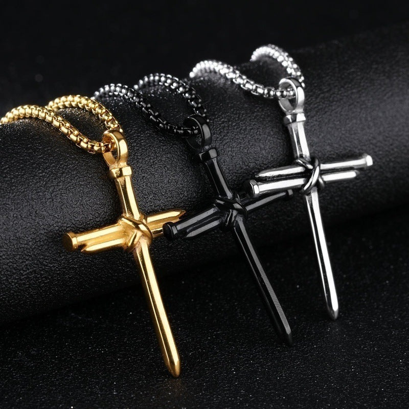 Men Women Stainless Steel Nail Rope Cross Pendant Boys Necklace Chain 22