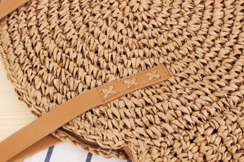 Christianartbag Handmade Bag, Summer & Autumn Handmade Bags for Women Beach Weaving Ladies Straw Bag Wrapped Beach Bag Moon Shaped Top Handle Handbags