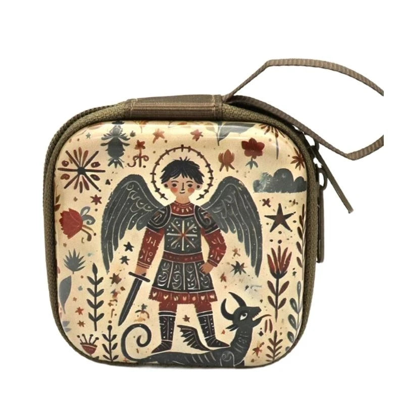 Catholic Rosary Case & Religious Jewelry Storage Box | Mini Square Prayer Bag with Zipper | Christian Icon Coin Purse for Rosary, Medals, and Crosses