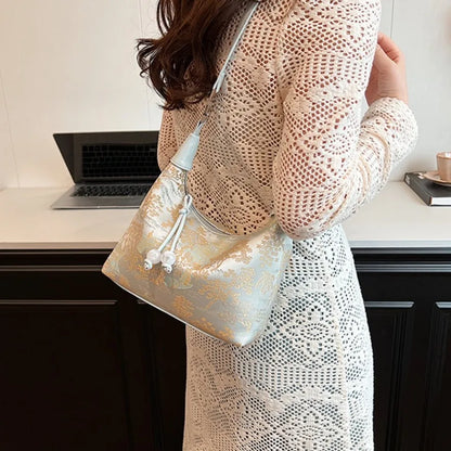 CHRISTIANARTBAG Embroidered Oriental-Style Handbag – Elegant Canvas Zipper Purse, Chic Cheongsam-Inspired Accessory for Women