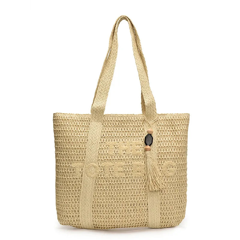 CHRISTIANARTBAG Large Capacity Woven Straw Tote Bag – French Style Summer Beach Vacation Bag, Casual Commuter Shoulder Handbag for Women