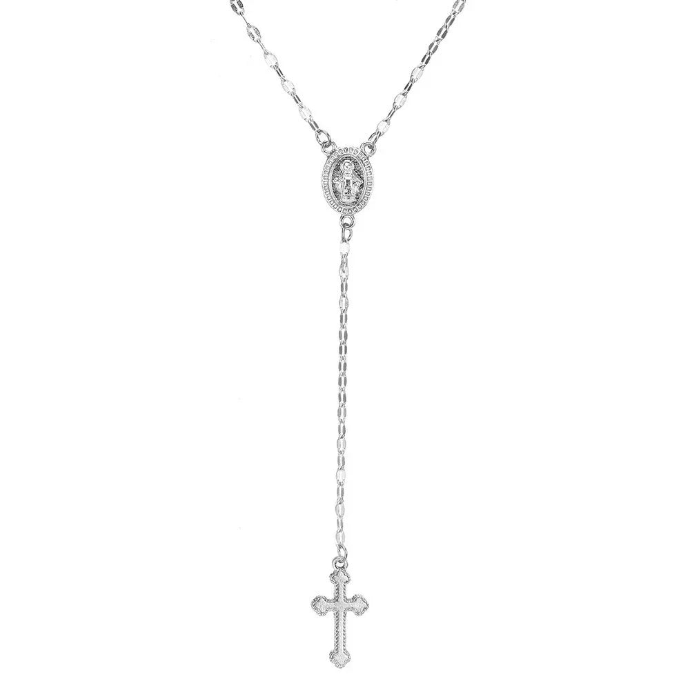 Rose Gold Layered Rosary Necklace for Women - Vintage Christian Cross & Virgin Mary Medal Pendant - Boho Religious Jewelry Gift