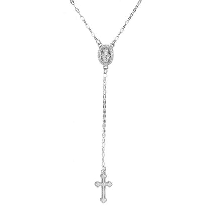 Rose Gold Layered Rosary Necklace for Women - Vintage Christian Cross & Virgin Mary Medal Pendant - Boho Religious Jewelry Gift