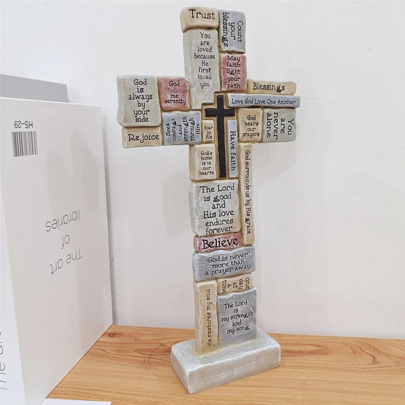 Christianartbag Home Decor, Cross Prayer Sculpture Resin Scene Decoration Cross Jesus Sculpture Ornaments Resin Cross Home Decoration Christian - Christian Art Bag